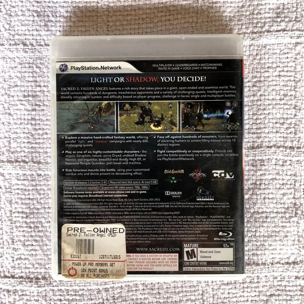 Fallen Angel Sacred 2 PS3 PlayStation 3 Complete‎ CIB Ascaron CDV Mature 2009